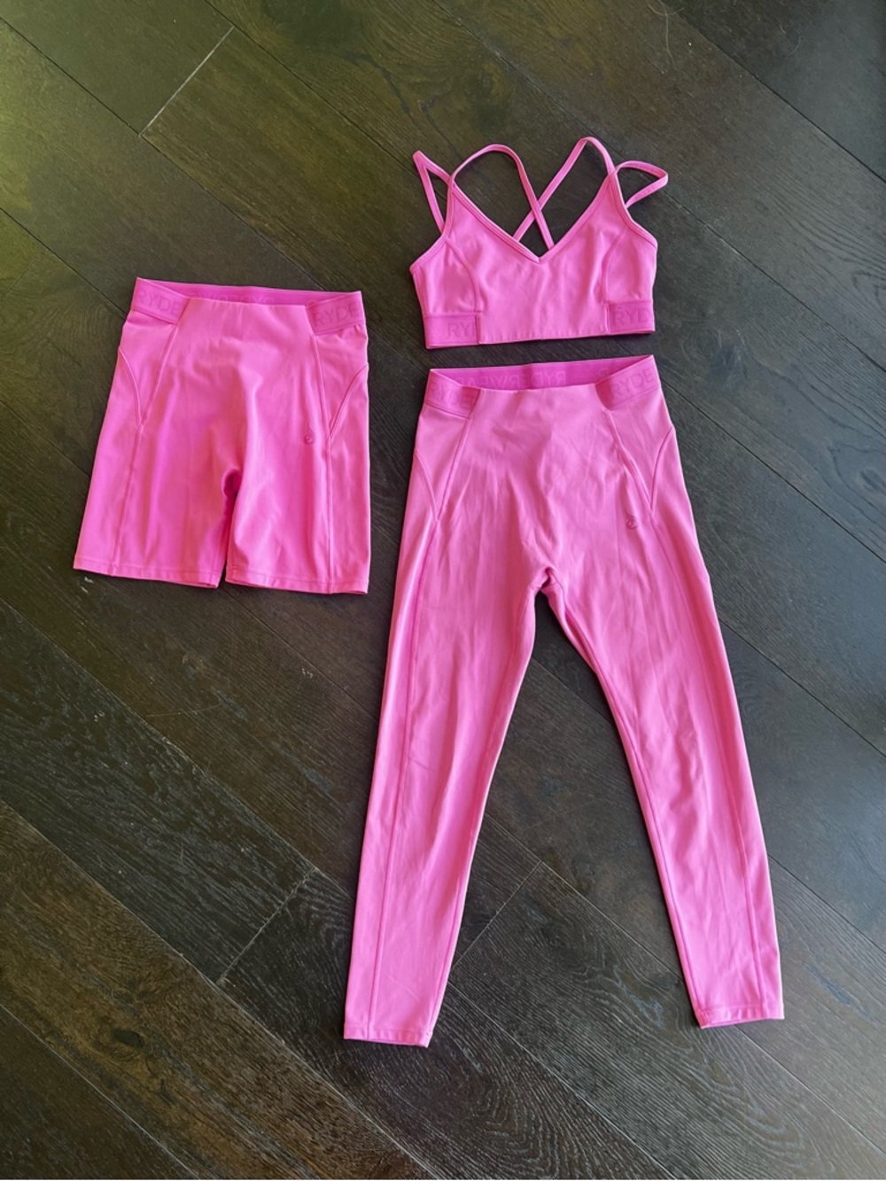 Ryderwear Pink Activewear Set - Sports Bra, Leggings & Bike Shorts